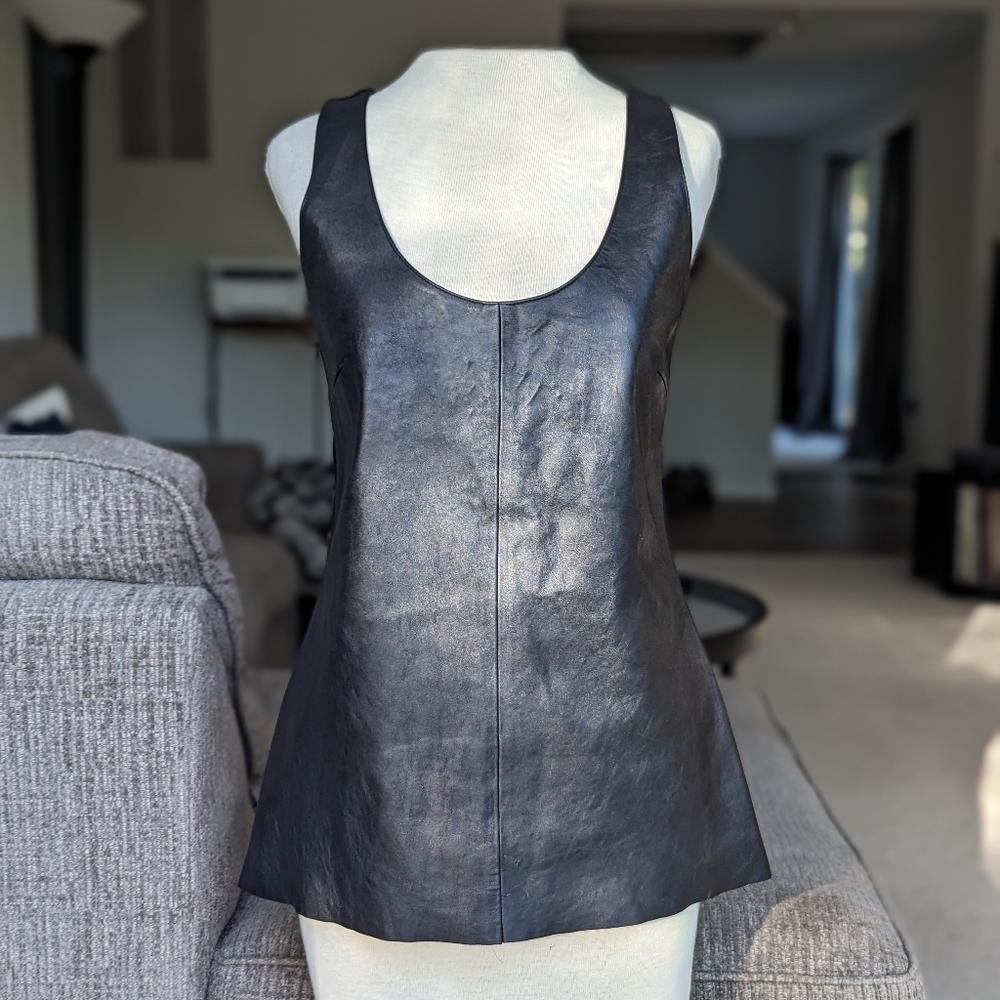 Ecru Leather Sleeveless Blouse